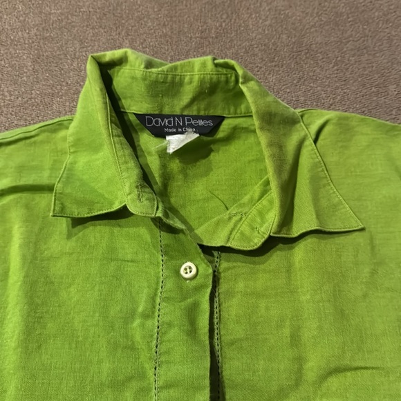 David N Petites Linen Blend Green Button Front Shirt Size Small (TD) - Picture 4 of 5